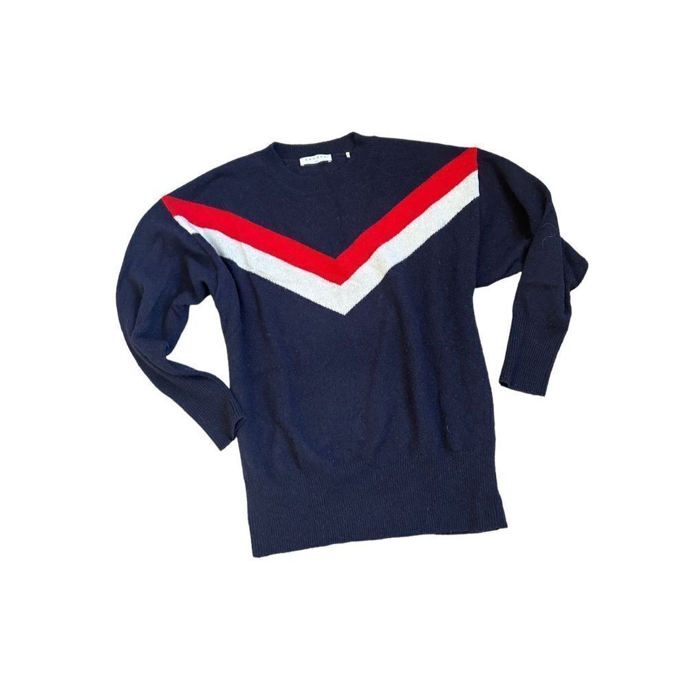 Sandro Paris Pullover Stripe Wool Blend Crew Neck Sweater Womens Navy Medium